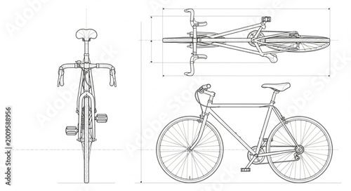 Tableau sur toile Detailed technical drawing of a bicycle with dimensions.