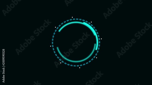 Futuristic Cyan Neon Circular HUD Interface Element Rotating on Black Background for Digital Display and Technology Concepts
