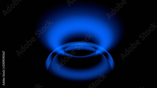 Overlapped of blue ring in a dark space (3D Rendering)