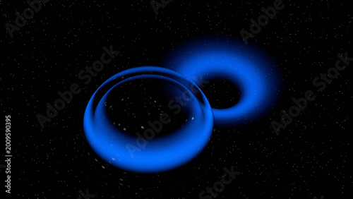 Overlapped of blue ring in a dark space (3D Rendering)