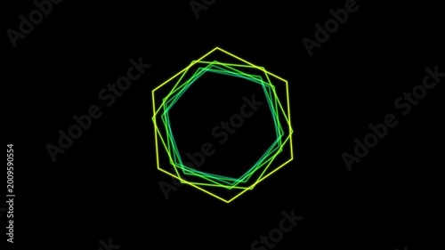 Rotating Neon Geometric Polygon Pattern with Color Changing Lines on Black Background