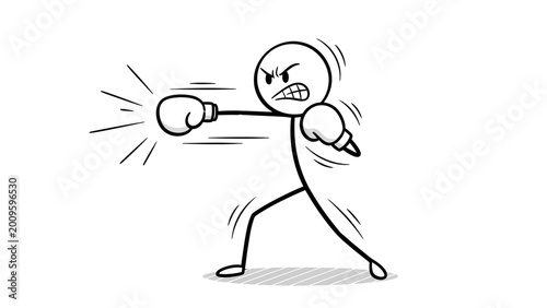 Valokuva Angry stick figure throwing a punch.
