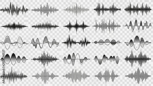 Slika na platnu Collection of various sound wave patterns and audio waveforms.