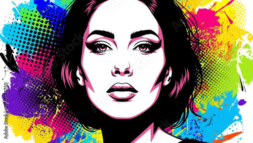 Vibrant pop art portrait of woman.