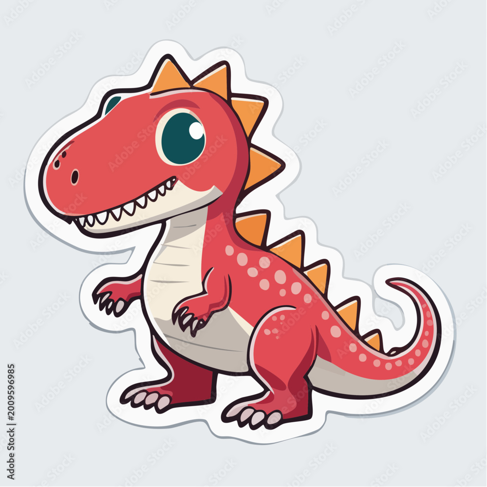 Fototapeta premium Cute Red Cartoon Dinosaur Sticker