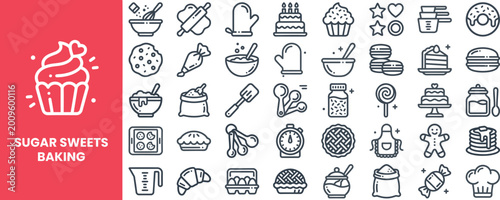 Картината върху платно Sugar Sweet and Baking outline icon set