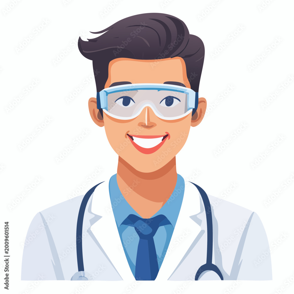 Fototapeta premium Smiling Scientist Wearing Safety Goggles and Lab Coat