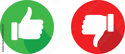 Thumbs up and thumbs down icons in green and red circles Vector