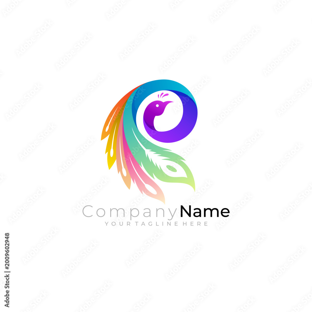 Obraz premium Peacock logo, peacock logo with a long and beautiful tail, a luxury logo