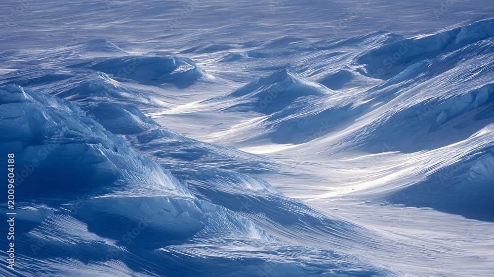 Fototapeta premium Aerial view of pristine snow covered landscape in arctic environment.