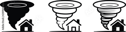 Photos Minimalist Tornado and House Danger Icon Set, Modern Natural Disaster and Extreme Weather Vector Graphics, vector, illustration, silhouette
