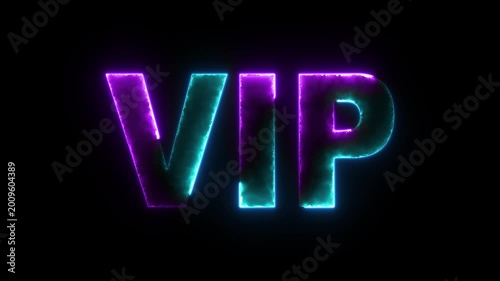 Neon VIP text animation. Glowing VIP motion graphics. Animated text.