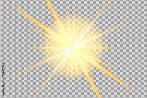 Tableau sur toile Bright yellow starburst explosion effect with sparkling rays on transparent back