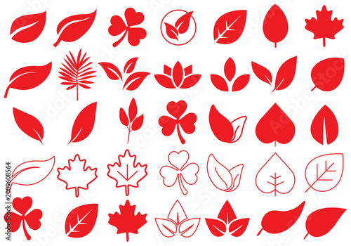 Fotografi Leaf silhouettes, vector collection, diverse leaves shapes, nature elements