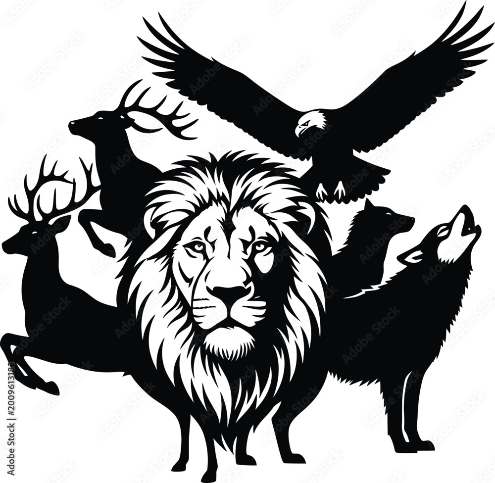 Fototapeta premium Lion Silhouette Animals Wildlife
