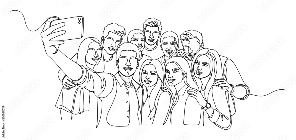 Fototapeta premium Friends taking a selfie with a phone, perfect for illustrating social media and togetherness.