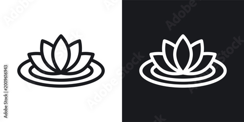 Fotografía Water lily icons set in black and white stroke lines