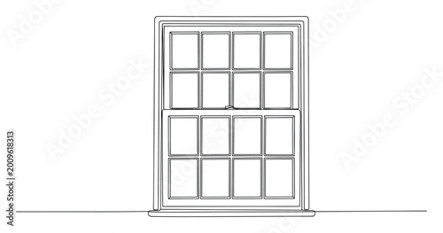 Simple continuous line drawing of a classic doublehung window for architectural designs and home renovation concepts