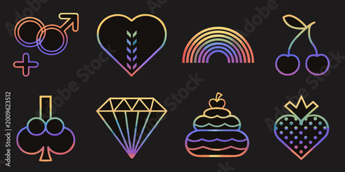 Tableau sur toile queer pride symbols collection vibrant gradient line icons on black