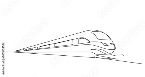Bilde på lerret Single continuous line drawing of a futuristic bullet train in motion, smooth aerodynamic shape with minimal lines, modern railway transport concept, clean vector illustration on white background