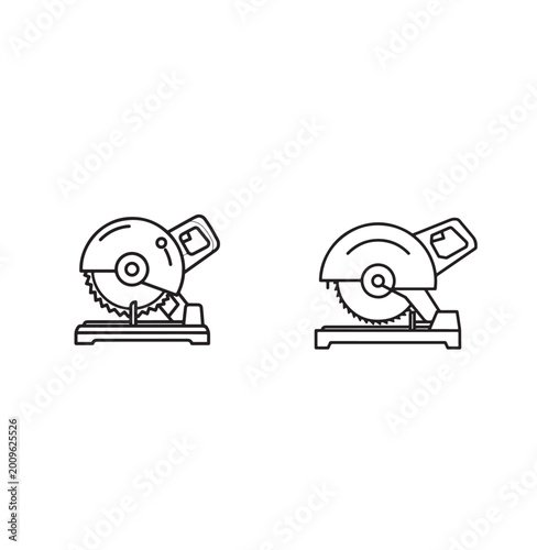 Professional circular mitre saw tool linear stroke style vector art.