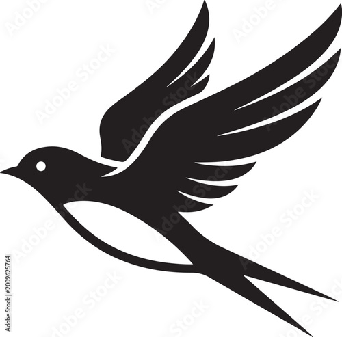 Black swallow bird flying