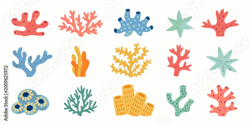 colorful underwater plants and sea life illustration on white background