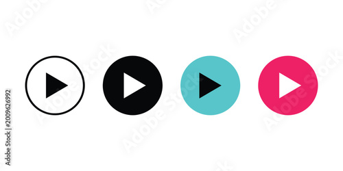 Play Button Icon Set Circular Media Control Vector Pack Black White Clean Minimal Video UI Design System