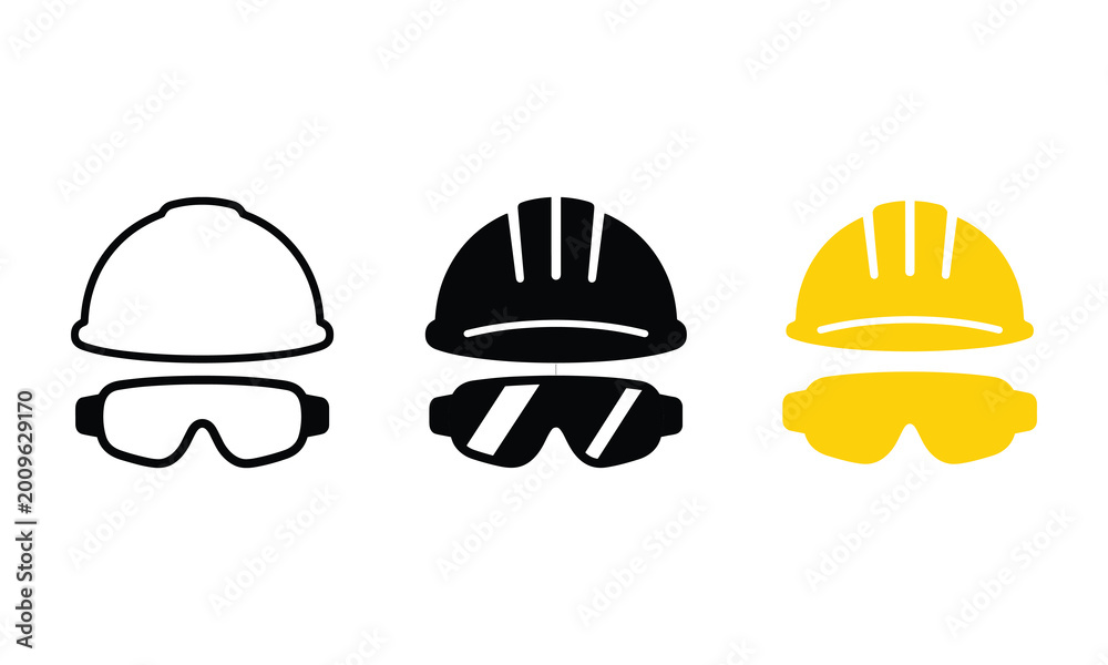 Fototapeta premium Safety Helmet Icon Set Hard Hat Goggles Vector Pack Clean Minimal Construction PPE UI Design