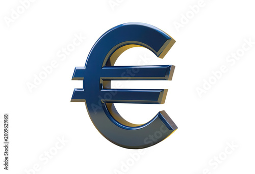 Euro Currency Symbol Metallic 3d Render Isolated on Transparent Background