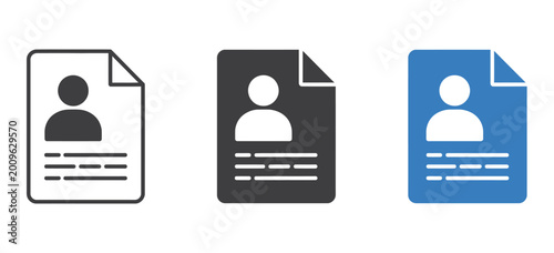 Tableau sur toile User profile document icon vector set for CV, personal data, and identity concept design elements in modern UI style