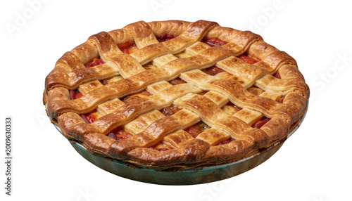 Rustic Lattice Top Fruit Tart with Golden Crust Isolated on Transparent Background