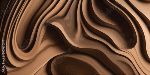 фотографія Wood Grain Texture Background Dark Brown Wooden Surface with Cream Gold Swirl Fl