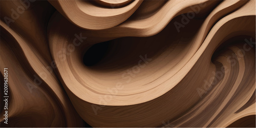 Abstract wood texture background featuring a dark chocolate brown swirl pattern with smooth liquid cocoa waves and a flowing cream spiral design