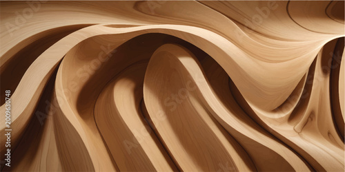 Tableau sur toile Abstract wooden sculpture with flowing undulating lines