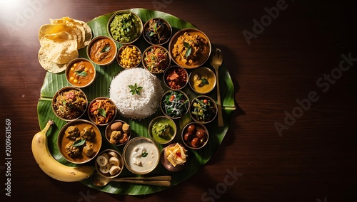 vibrant onam sadya feast traditional kerala vegetarian meal banana leaf celebration indian festival cuisine
