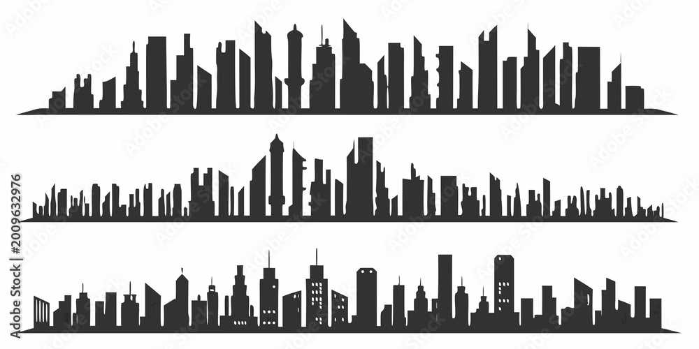 Obraz premium City skyline silhouettes in black a set of three urban landscape vector illustrations high quality