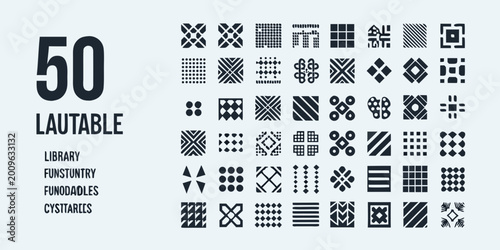 Foto Geometric pattern grid of fifty abstract designs black on white background high