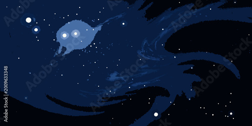Foto Stylized illustration of swirling star clouds and celestial bodies against a dar