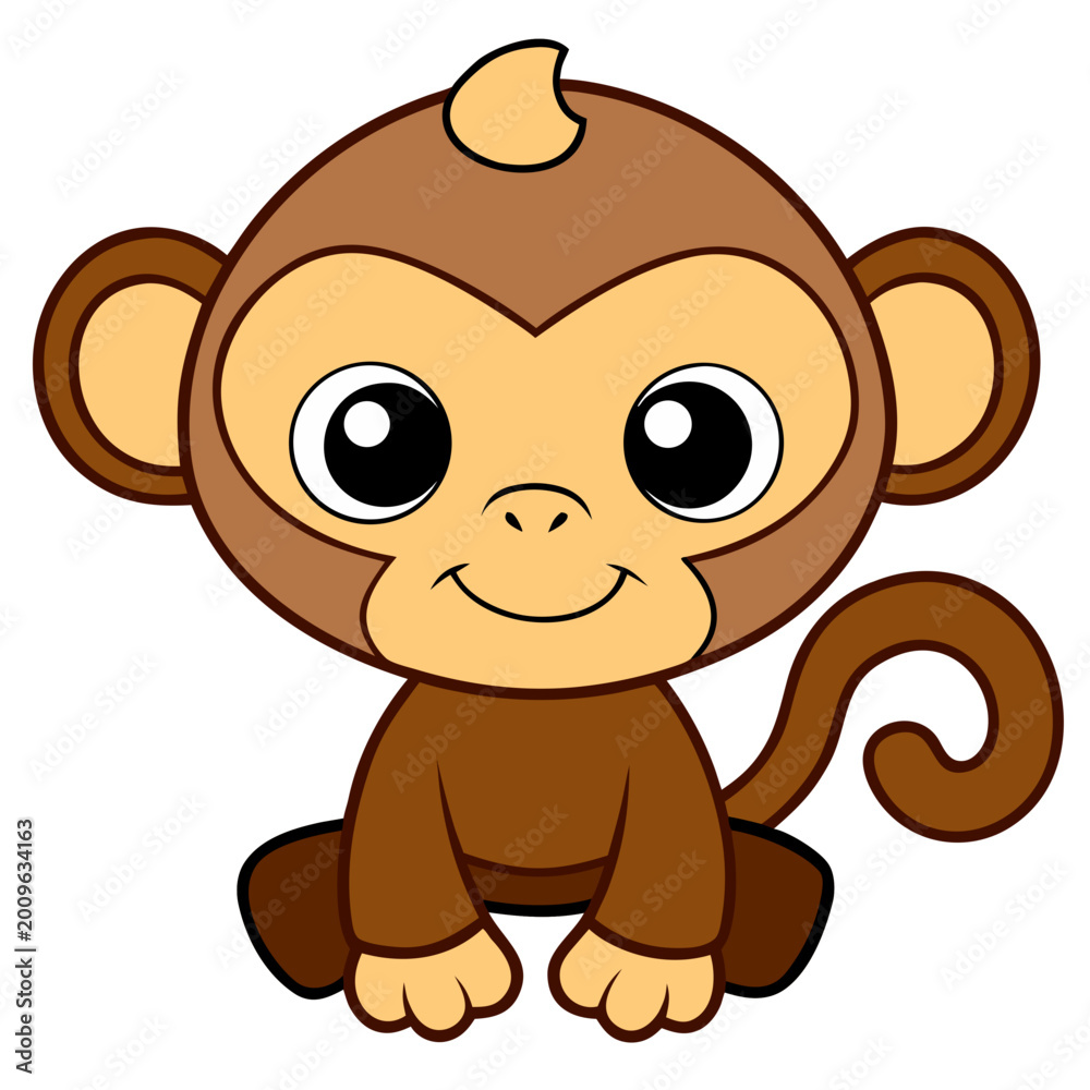Obraz premium Cute Brown Monkey Vector Illustration for Kids App Sticker UI Design