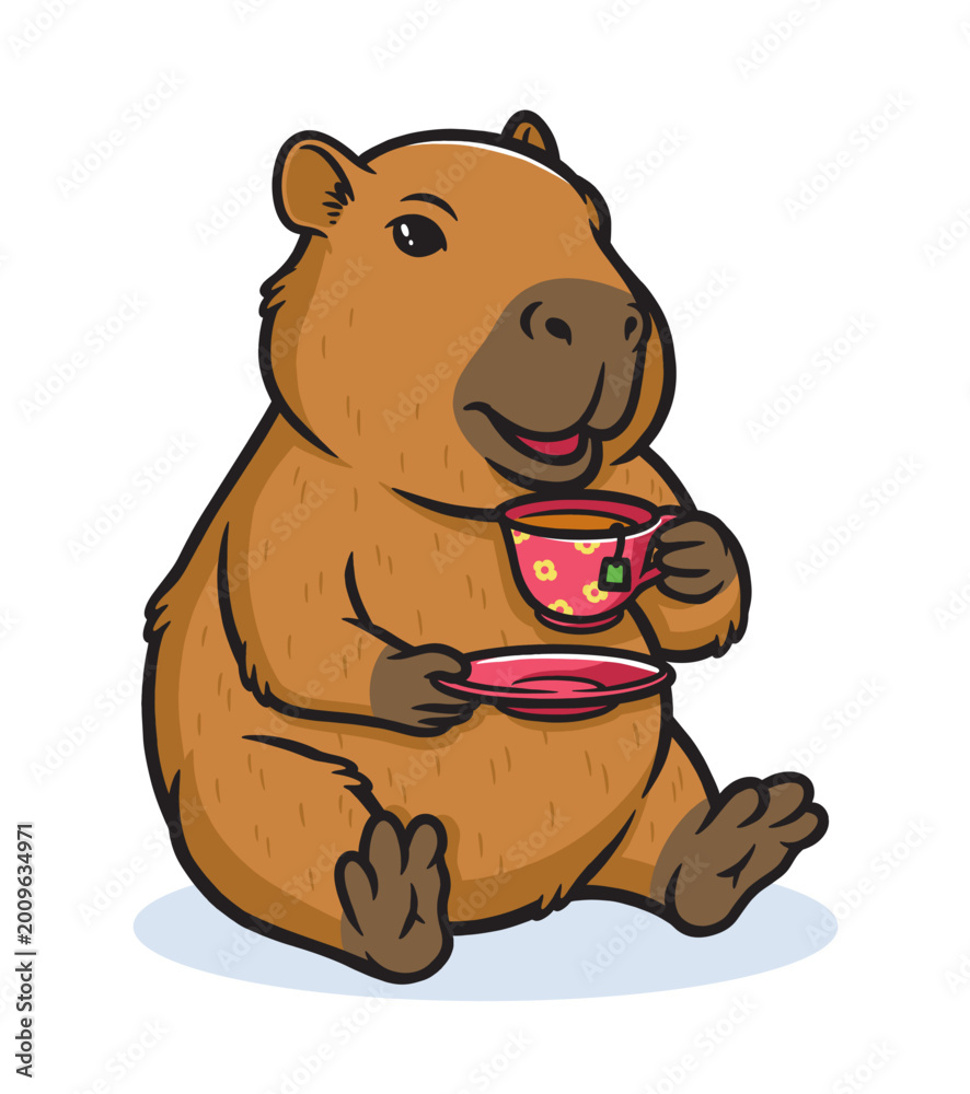 Fototapeta premium capybara is drinking tea while sitting