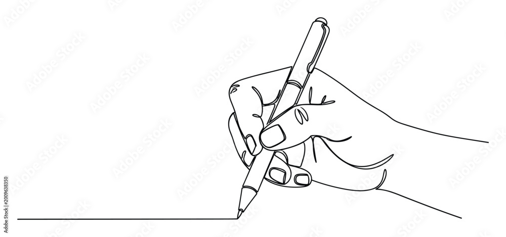 Obraz premium Hand writing with a pen in continuous line drawing style for business education creativity concepts