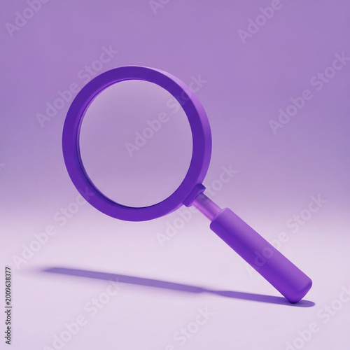 purple magnifying glass isolated on soft gradient background for search and discovery concept