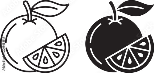 Fotografie orange fruit icon outline and silhouette citrus slice vector illustration