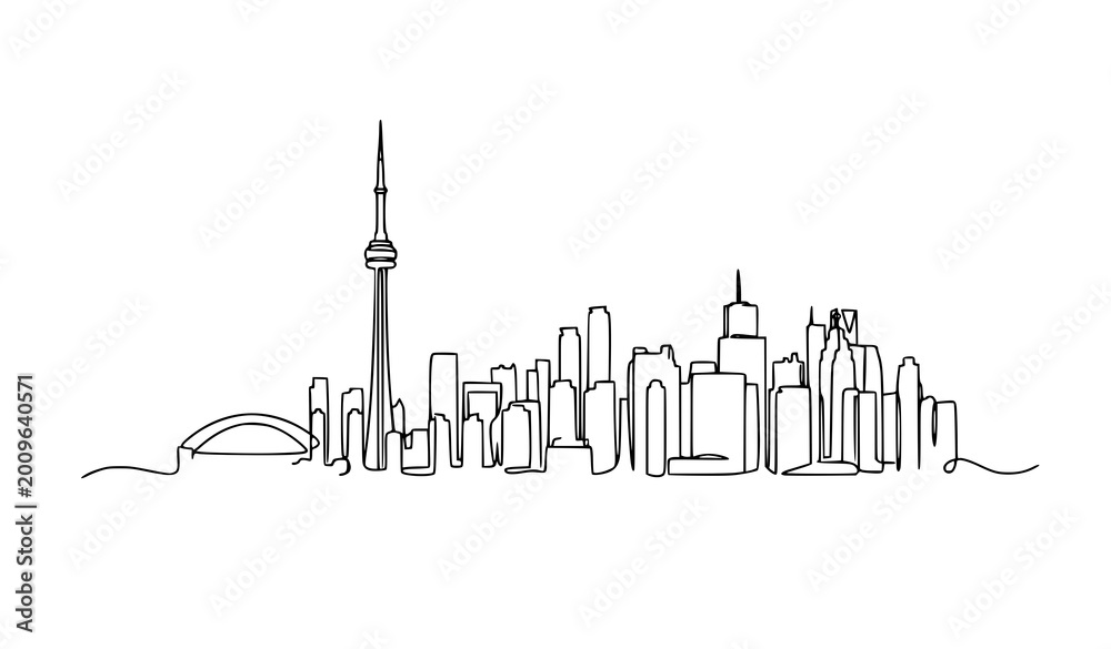 Fototapeta premium Toronto skyline continuous line drawing vector with CN Tower isolated on white background