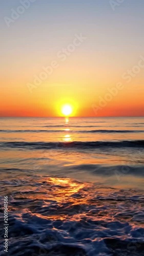 Sunset ocean beach 4K stock video. Sunset over the sea
