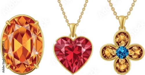 Εκτύπωση καμβά Luxury colorful gemstone jewelry collection with sparkling heart floral and oval