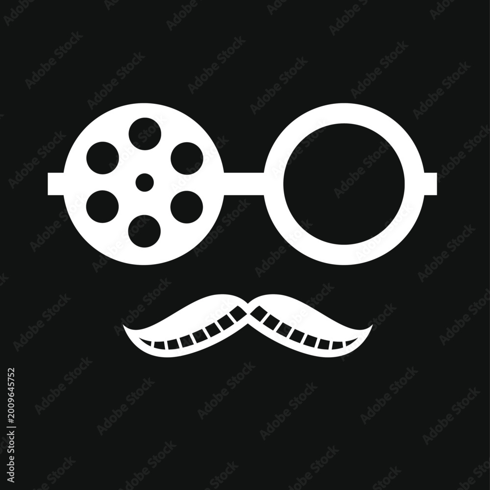 Obraz premium Minimalist Cinema Icon with Film Reel Glasses and Film Strip Mustache