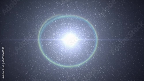 vibrant lens flare with concentric rainbow circles and bright light burst on dark background