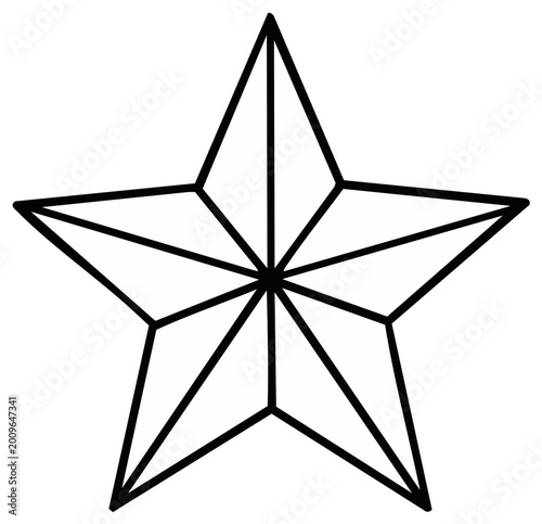 Geometric five pointed star icon with faceted lines. Black and white vector illustration.